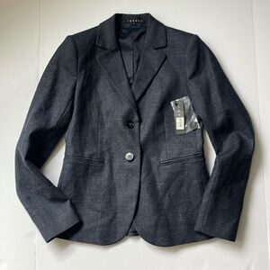 Theory Zaylin  Fern Virgin Wool Gray Blue Multi 2 Button Size 00 NWT